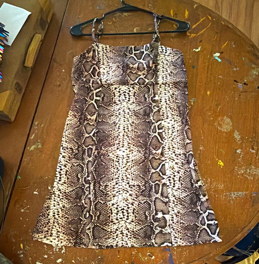 Wild Fable Women’s M Brown Snake Print Square Neck Mini Slip Dress Zipper
